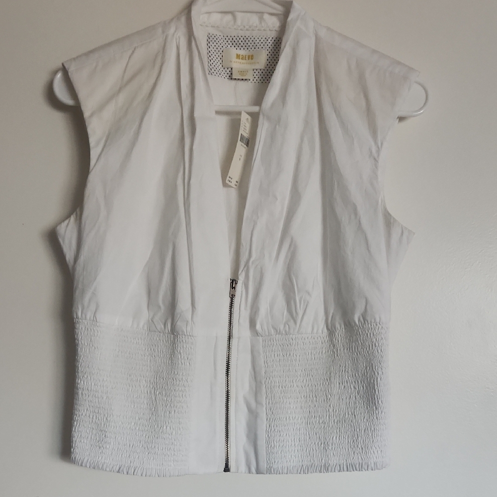 Anthropolgie's NWT Maeve White Sleeveless Zip-Up Vest Sz S